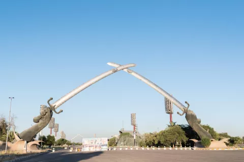 Photograph of the Hands of Victory Monument in Baghdad.